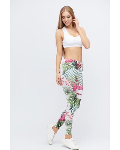 Стильные леггинсы в цветочек 32908, Цвет: Белый, Размер: XS, изображение 2