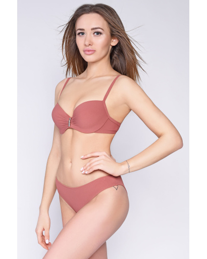 Раздельный однотонный купальник с декором 35625, Цвет: Коричневый, Размер: S, изображение 2