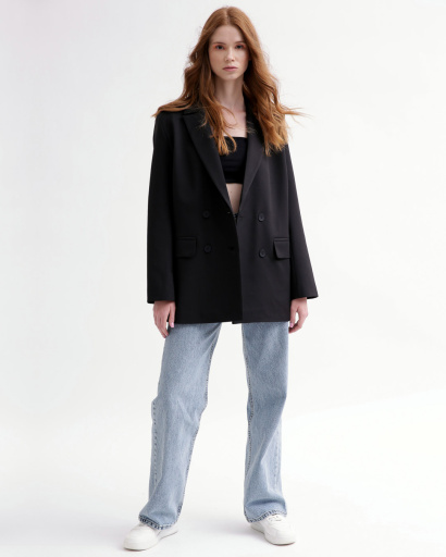 Черный удлиненный пиджак оверсайз 49426, Цвет: Черный, Размер: M, изображение 5
