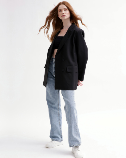 Черный удлиненный пиджак оверсайз 49426, Цвет: Черный, Размер: M, изображение 6