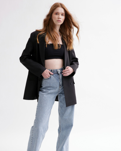 Черный удлиненный пиджак оверсайз 49426, Цвет: Черный, Размер: M, изображение 2