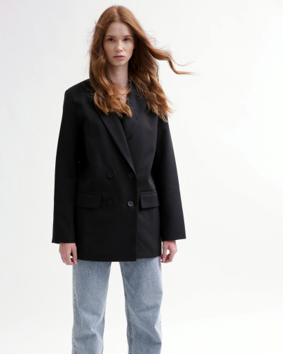 Черный удлиненный пиджак оверсайз 49426, Цвет: Черный, Размер: M, изображение 3