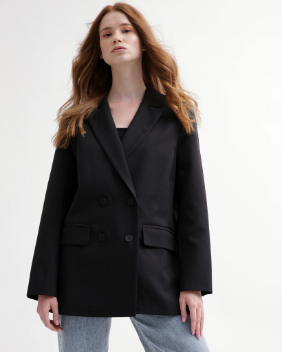 Черный удлиненный пиджак оверсайз 49426, Цвет: Черный, Размер: M, изображение 4