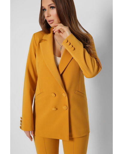 Довгий двобортний піджак з кишенями колір гірчиця 36611, Колір: Гірчиця, Розмір: L, зображення 3