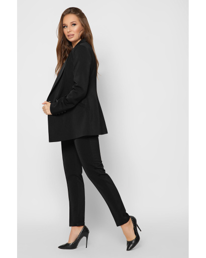 Довгий двобортний піджак з кишенями колір чорний 36613, Колір: Чорний, Розмір: L, зображення 4