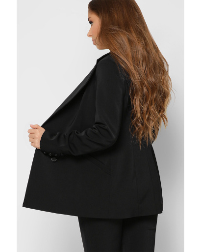 Довгий двобортний піджак з кишенями колір чорний 36613, Колір: Чорний, Розмір: L, зображення 6