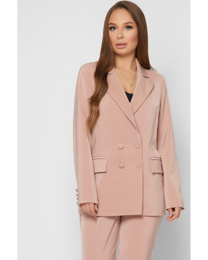 Двобортний бежевий піджак на гудзиках 36615, Колір: Бежевий, Розмір: S, зображення 2