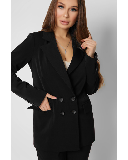 Двобортний чорний піджак на гудзиках 36616, Колір: Чорний, Розмір: S, зображення 7