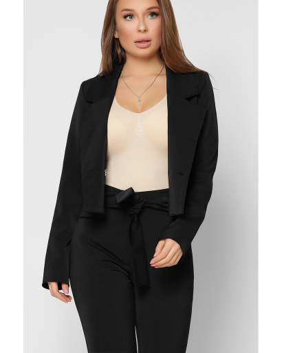 Короткий черный двубортный пиджак 36617, Цвет: Черный, Размер: S, изображение 2