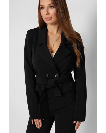 Короткий черный двубортный пиджак 36617, Цвет: Черный, Размер: S, изображение 3