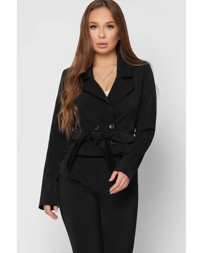 Короткий черный двубортный пиджак 36617, Цвет: Черный, Размер: S, изображение 4
