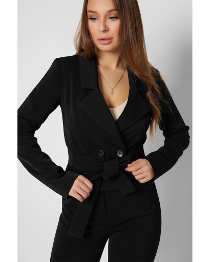 Короткий черный двубортный пиджак 36617, Цвет: Черный, Размер: S, изображение 5