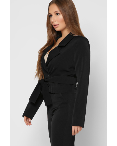 Короткий черный двубортный пиджак 36617, Цвет: Черный, Размер: S, изображение 7