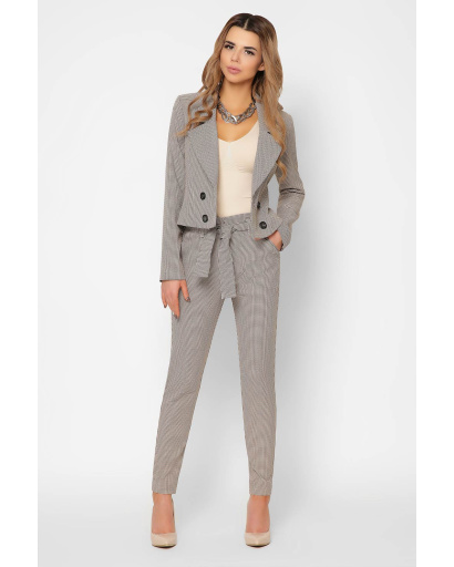 Короткий жіночий піджак в гусячу лапку 36618, Колір: Бежевий, Розмір: S, зображення 2