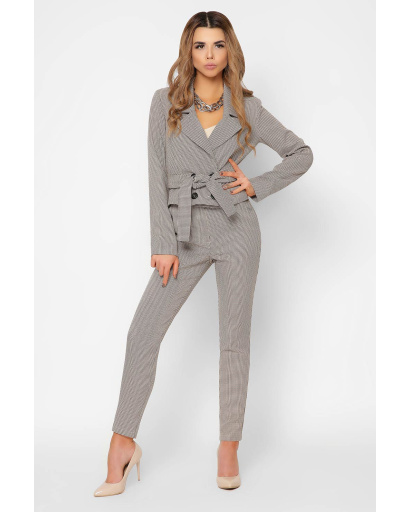 Короткий жіночий піджак в гусячу лапку 36618, Колір: Бежевий, Розмір: S, зображення 3