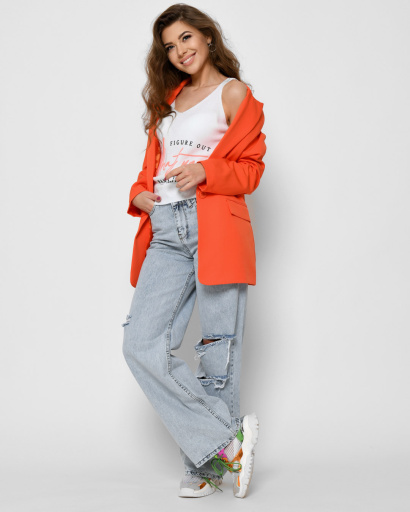 Яркий свободный пиджак оранжевого цвета 48563, Цвет: Оранжевый, Размер: L, изображение 4
