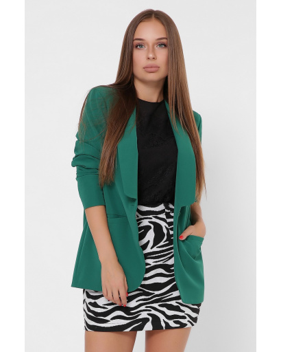 Подовжений зелений жіночий піджак на гудзику 36017, Колір: Зелений, Розмір: S, зображення 2
