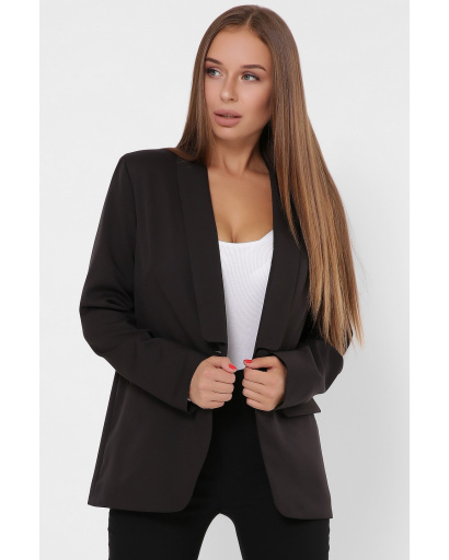 Удлиненный черный женский пиджак на пуговице 36018, Цвет: Черный, Размер: L, изображение 2