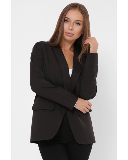 Удлиненный черный женский пиджак на пуговице 36018, Цвет: Черный, Размер: L, изображение 3