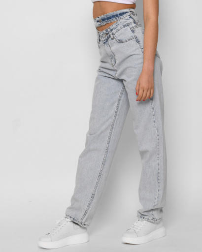 Блакитні джинси з подвійним поясом 45921, Колір: Блакитний, Розмір: 28, зображення 2