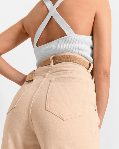 Бежевые джинсы слоучи с поясом 43127, Цвет: Бежевый, Размер: 28, изображение 6