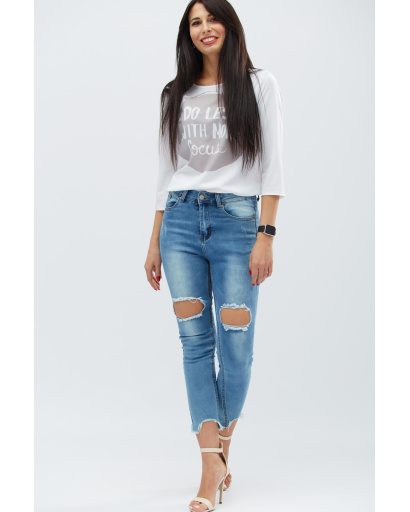 Женские джинсы с рваным краем 30751, Цвет: Голубой, Размер: 28, изображение 2
