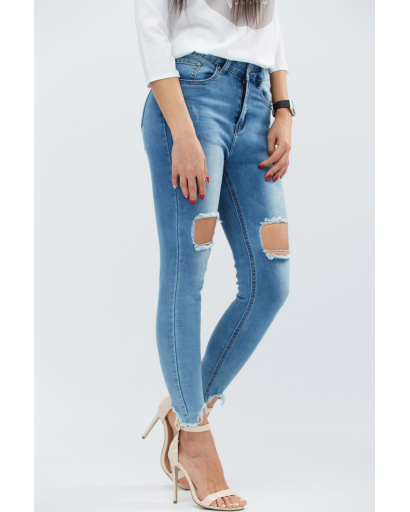 Женские джинсы с рваным краем 30751, Цвет: Голубой, Размер: 28, изображение 3