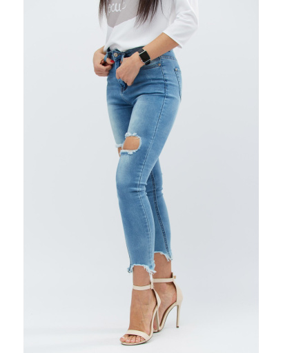 Женские джинсы с рваным краем 30751, Цвет: Голубой, Размер: 28, изображение 5