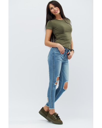 Джинси середньої посадки з розрізами 30752, Колір: Блакитний, Розмір: 27, зображення 2