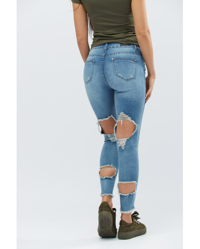 Джинси середньої посадки з розрізами 30752, Колір: Блакитний, Розмір: 27, зображення 3