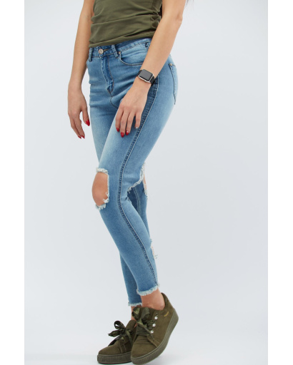 Джинси середньої посадки з розрізами 30752, Колір: Блакитний, Розмір: 27, зображення 4