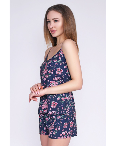 Синий женский костюм с шортами 33432, Цвет: Темно-синий, Размер: S, изображение 2