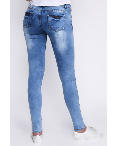 Вузькі джинси з потертостями 30994, Колір: Блакитний, Розмір: 27, зображення 3