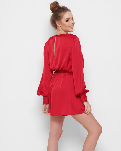 Шовковий червоний комбінезон із поясом 48821, Колір: Червоний, Розмір: XS, зображення 3