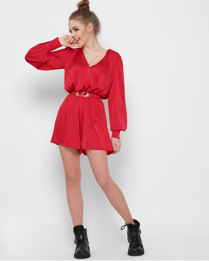 Шовковий червоний комбінезон із поясом 48821, Колір: Червоний, Розмір: XS, зображення 5