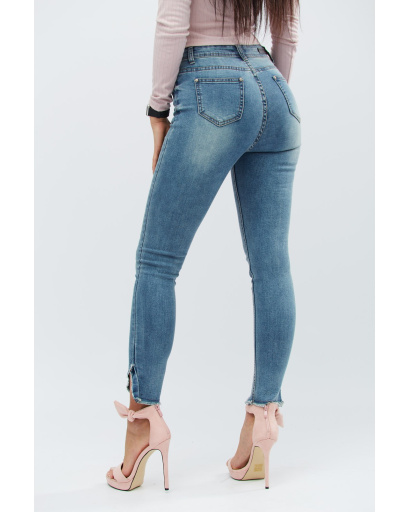 Джинсы скинни с рваным низом 30755, Цвет: Голубой, Размер: 31, изображение 2