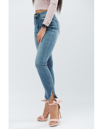 Джинсы скинни с рваным низом 30755, Цвет: Голубой, Размер: 31, изображение 3