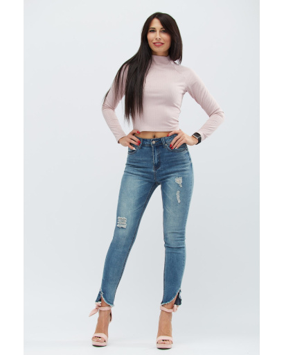 Джинсы скинни с рваным низом 30755, Цвет: Голубой, Размер: 31, изображение 4