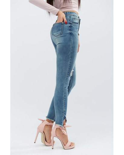 Джинсы скинни с рваным низом 30755, Цвет: Голубой, Размер: 31, изображение 5