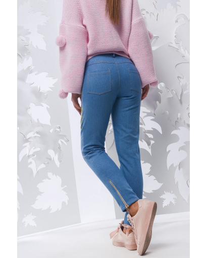 Стильні джинси скінні з квітковою вишивкою 28968, Колір: Блакитний, Розмір: XS, зображення 2