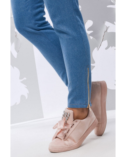 Стильні джинси скінні з квітковою вишивкою 28968, Колір: Блакитний, Розмір: XS, зображення 3