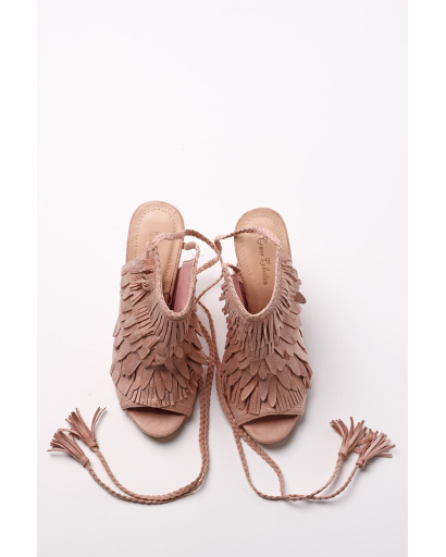 Замшеві босоніжки на зав'язках 35250, Колір: Пудровий, Розмір: 41, зображення 4