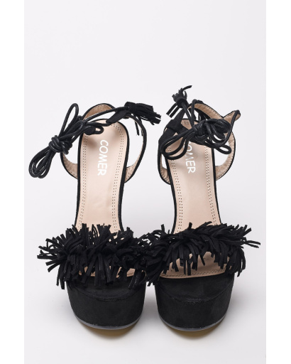 Женские черные босоножки с декоративной бахромой 35252, Цвет: Черный, Размер: 37, изображение 2