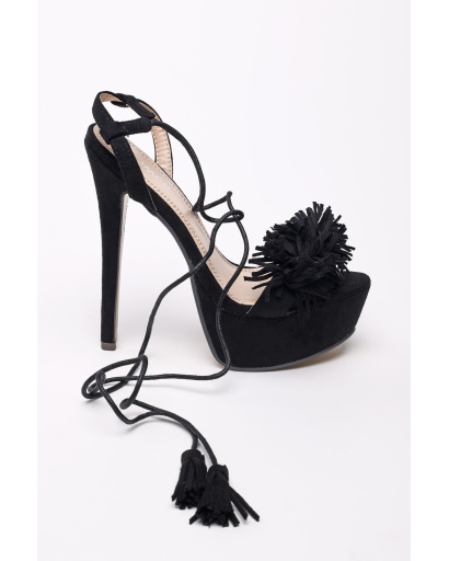 Женские черные босоножки с декоративной бахромой 35252, Цвет: Черный, Размер: 37, изображение 3