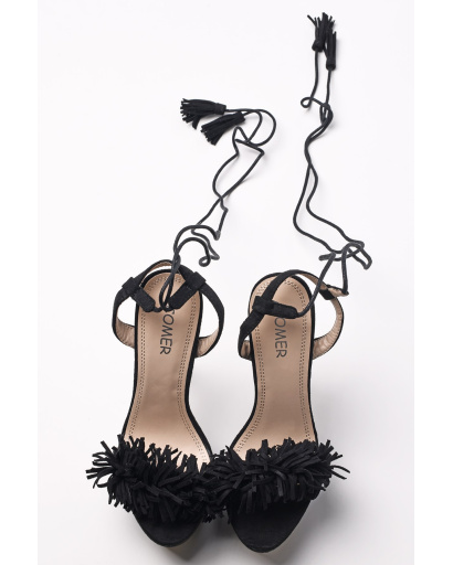 Женские черные босоножки с декоративной бахромой 35252, Цвет: Черный, Размер: 37, изображение 4