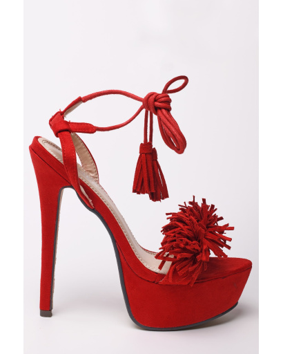 Жіночі червоні босоніжки з декоративною бахромою 35253, Колір: Червоний, Розмір: 37, зображення 2