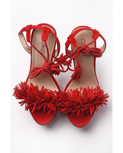 Жіночі червоні босоніжки з декоративною бахромою 35253, Колір: Червоний, Розмір: 37, зображення 3