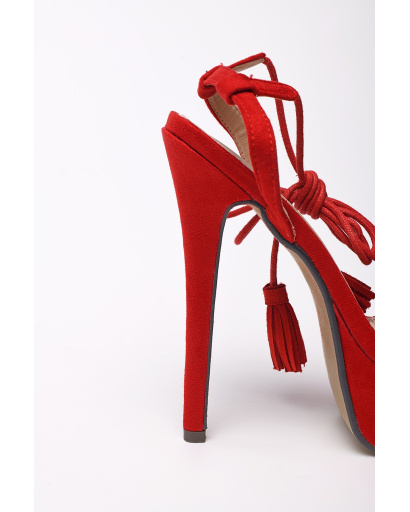 Жіночі червоні босоніжки з декоративною бахромою 35253, Колір: Червоний, Розмір: 37, зображення 4