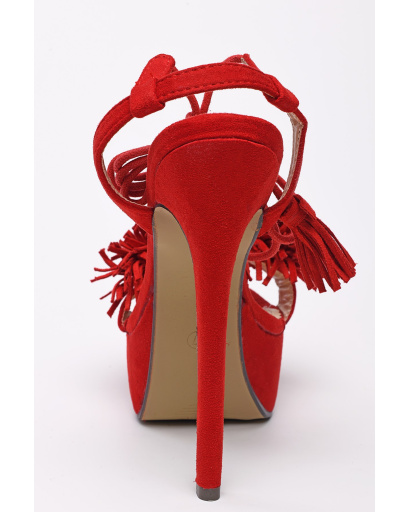 Жіночі червоні босоніжки з декоративною бахромою 35253, Колір: Червоний, Розмір: 37, зображення 5