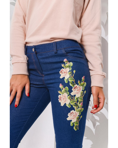 Сині джинси скінні з квітами 27834, Колір: Темно-синій, Розмір: S, зображення 2